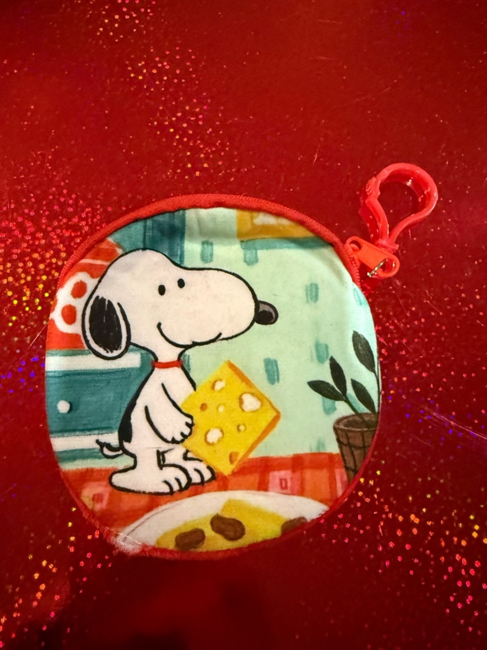 Snoopy Kids Round Coin Pouch - Turquoise & Red